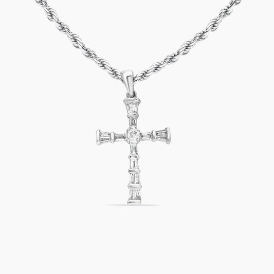 14K White Gold Crucifix Pendant with 0.50ct Diamond – 29mm