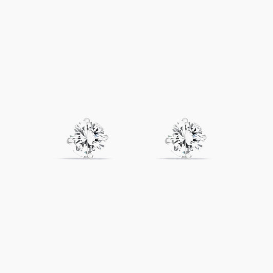 14K White Gold CZ Stud Earrings, 4mm