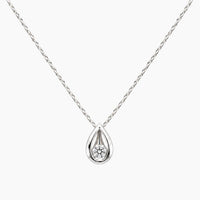14K White Gold Drop Necklace with 0.10 ct Natural Diamond, 17.5