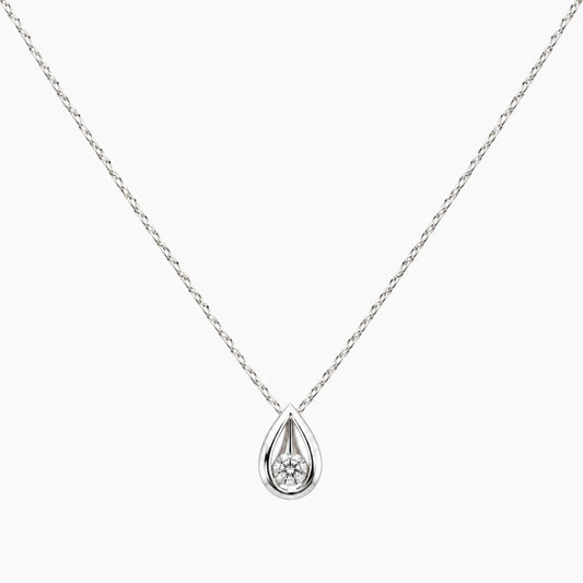 14K White Gold Drop Necklace with 0.10 ct Natural Diamond, 17.5"