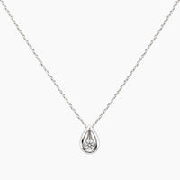 14K White Gold Drop Necklace with 0.10 ct Natural Diamond, 17.5