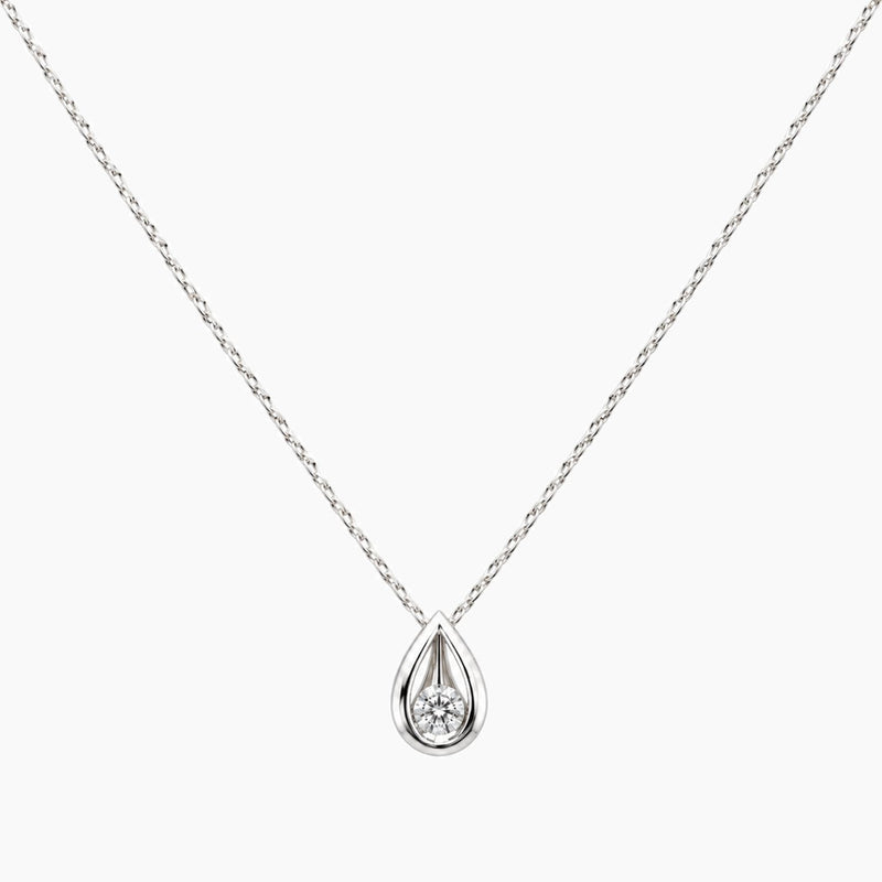 14K White Gold Drop Necklace with 0.10 ct Natural Diamond, 17.5