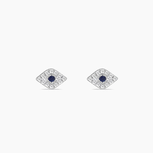 14K White Gold Evil Eye Stud Earrings with Topaz & Diamonds