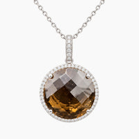14K White Gold Fancy Chain & Pendant with 0.20 ct Natural Diamonds & Citrine, 16