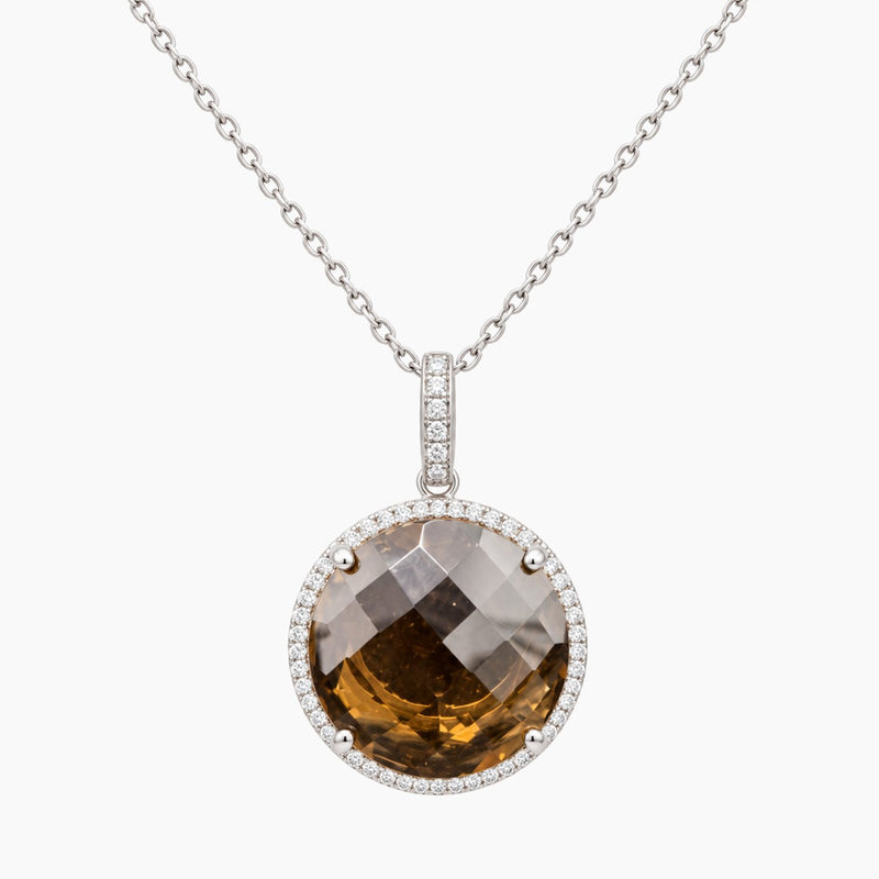 14K White Gold Fancy Chain & Pendant with 0.20 ct Natural Diamonds & Citrine, 16