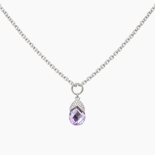 14K White Gold Fancy Chain & Pendant with Amethyst, 16", 1.9g