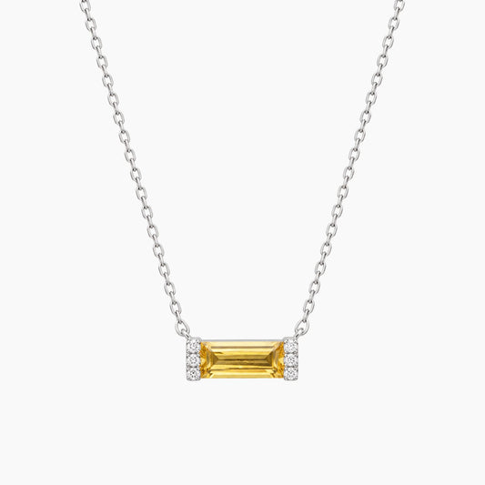14K White Gold Fancy Necklace with 0.10 ct Diamonds & Citrine