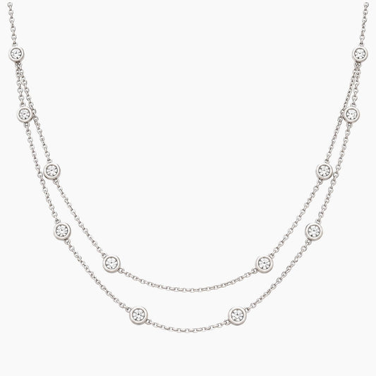 14K White Gold Fancy Necklace with Cubic Zirconia, 18", 3.3g