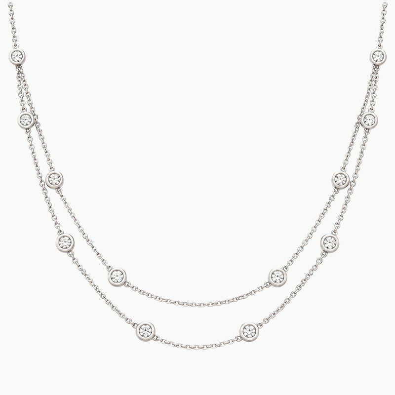14K White Gold Fancy Necklace with Cubic Zirconia, 18