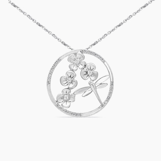 14K White Gold Floral Pendant with Chain & 0.10ct Diamond – 16"