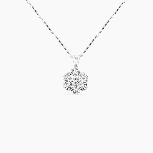 14K White Gold Floral Pendant with Franco Chain & Diamond – 17"