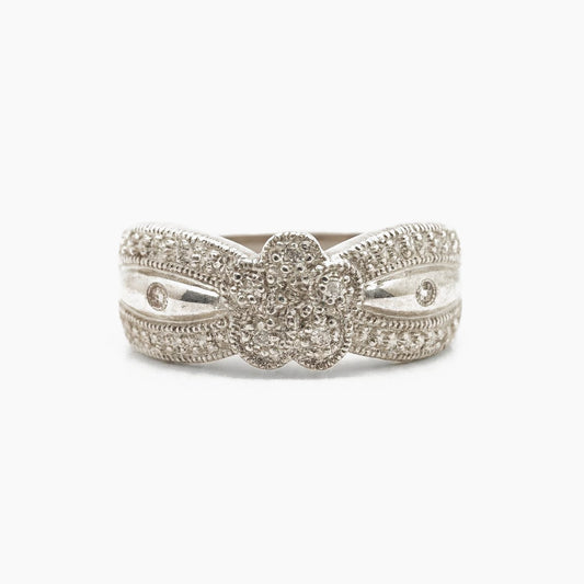 14K White Gold Floral Rolo Band Ring with 0.35 ct Diamonds