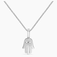 14K White Gold Hamsa Hand Pendant with Chain & Diamond – 20