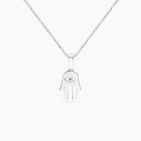 14K White Gold Hamsa Hand Pendant with Chain & Diamond – 20