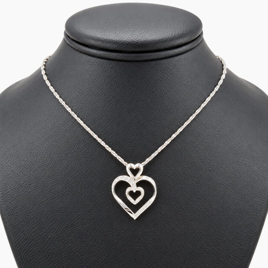 14K White Gold Heart Chain & Pendant with 0.05 ct Diamonds