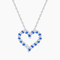 14K White Gold Heart Chain & Pendant with Diamonds & Sapphire