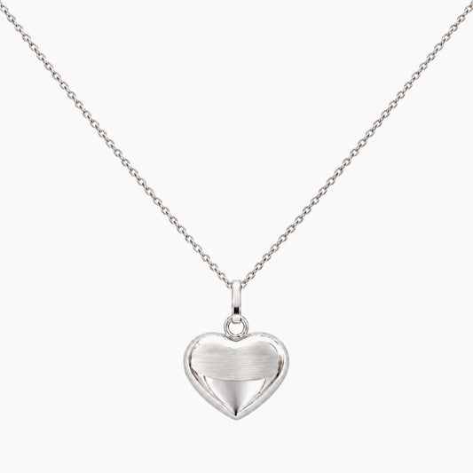 14K White Gold Heart Chain & Pendant, 16", 1.3g