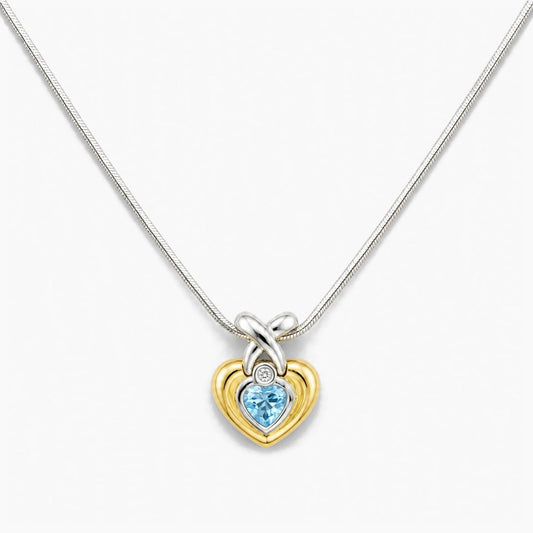 14K White Gold Heart Necklace with Cubic Zirconia, 18", 4.7g