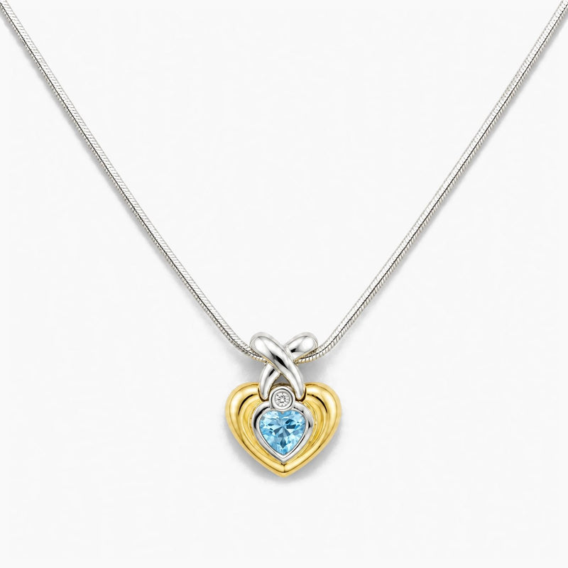 14K White Gold Heart Necklace with Cubic Zirconia, 18