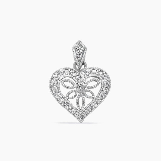 14K White Gold Heart Pendant with 0.20 ct Diamonds – 22mm
