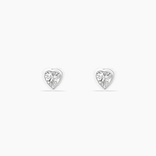 14K White Gold Heart Stud Earrings with CZ, 4.5mm