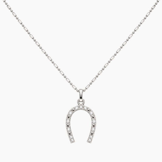 14K White Gold Horseshoe Chain & Pendant with 0.20 ct Diamonds