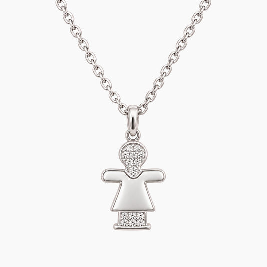 14K White Gold Kid Chain & Pendant with 0.05 ct Natural Diamonds