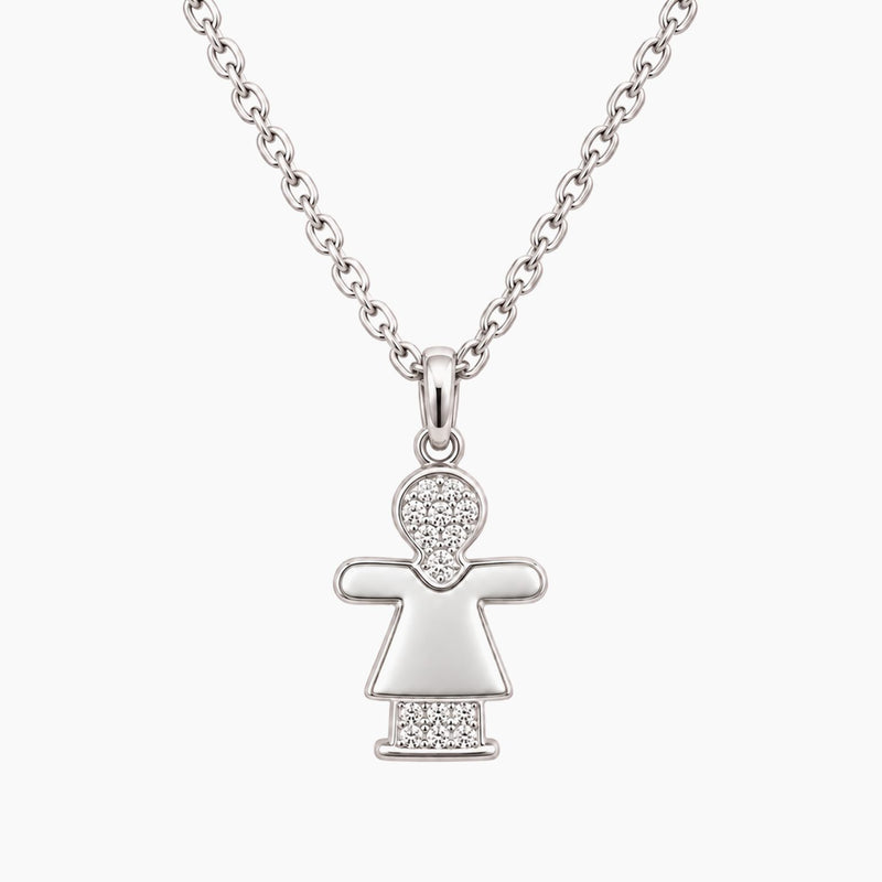 14K White Gold Kid Chain & Pendant with 0.05 ct Natural Diamonds