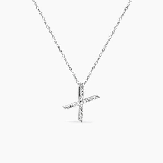 14K White Gold Letter "X" Pendant with Chain & Diamond – 16"