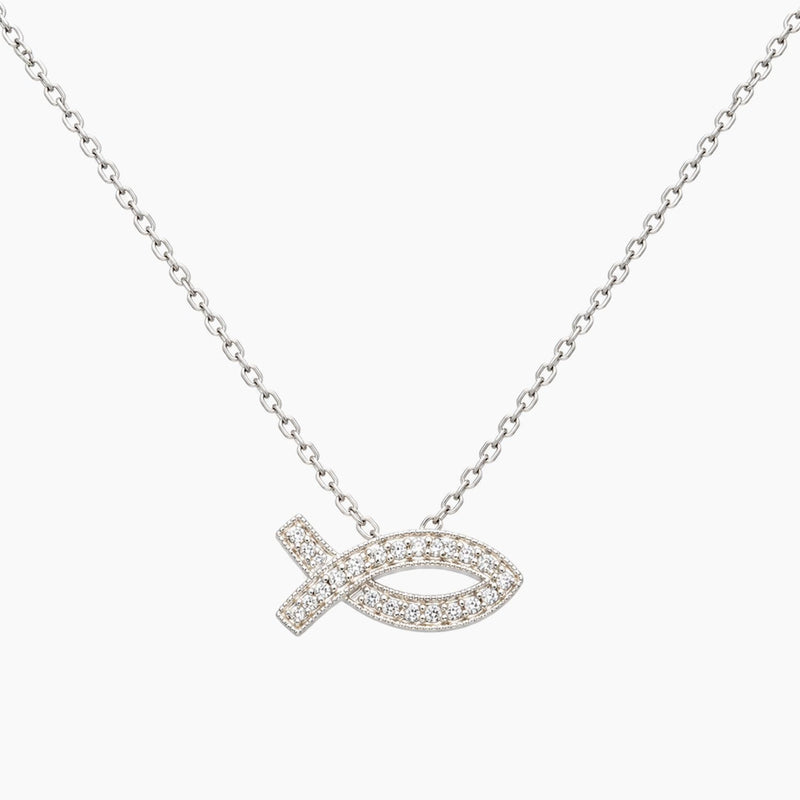14K White Gold 1.6g 0.10 ct Natural Diamond Chain & Pendant 16