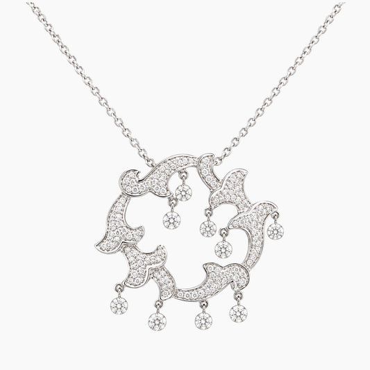 14K White Gold 6.9g 1.30 ct Diamond Chain & Pendant 16" Floral