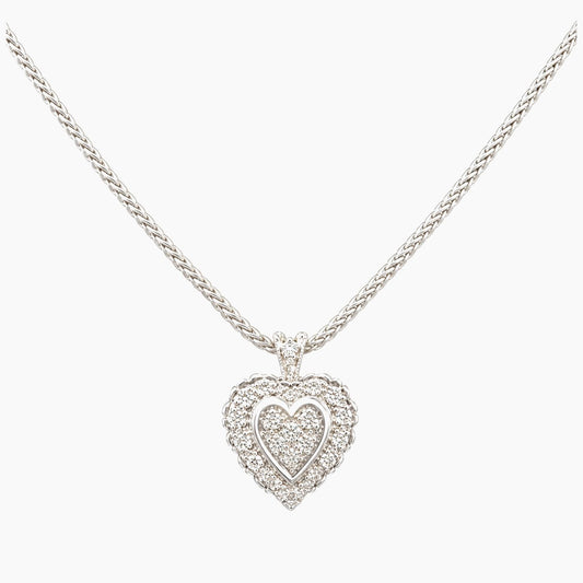 14K White Gold 6.3g 0.10 ct Diamond Chain & Pendant 16" Heart