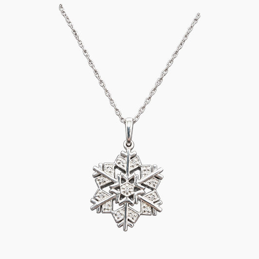 14K White Gold 1.7g 0.05 ct Diamond Chain & Pendant 16" Snowflake