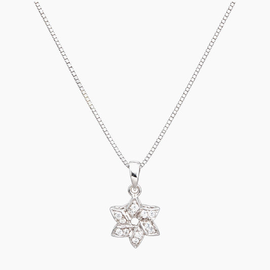 14K White Gold 1.5g Natural Diamond Chain & Pendant 16" Star