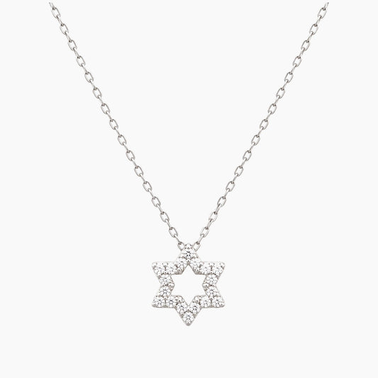 14K White Gold 1.1g Natural Diamond Chain & Pendant 18" Star