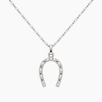 14K White Gold 3.0g 0.20 ct Natural Diamond Horseshoe Chain & Pendant 16