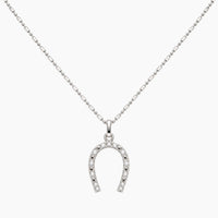 14K White Gold 3.0g 0.20 ct Natural Diamond Horseshoe Chain & Pendant 16