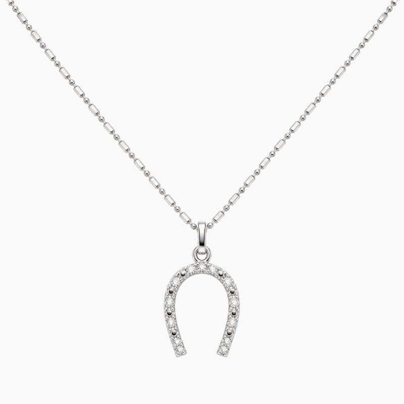 14K White Gold 3.0g 0.20 ct Natural Diamond Horseshoe Chain & Pendant 16