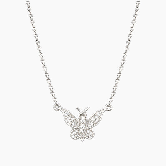 14K White Gold 2.3g 0.10 ct Diamond Necklace 16.5" Butterfly