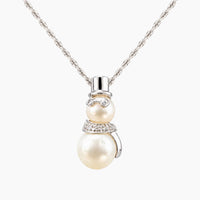 14K White Gold 2.8g 0.05 ct Natural Diamond & Pearl Snowman Chain & Pendant 16