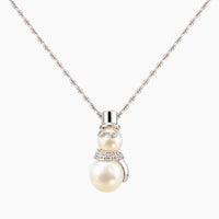 14K White Gold 2.8g 0.05 ct Natural Diamond & Pearl Snowman Chain & Pendant 16