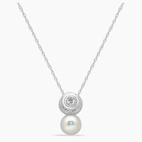 14K White Gold Pearl & Diamond Pendant with Chain – 0.10ct – 16
