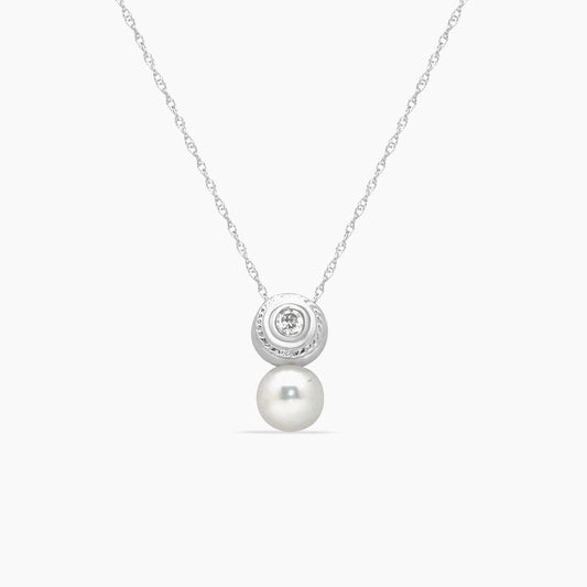 14K White Gold Pearl & Diamond Pendant with Chain – 0.10ct – 16"