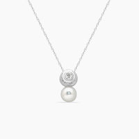 14K White Gold Pearl & Diamond Pendant with Chain – 0.10ct – 16