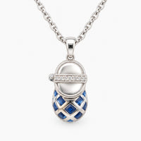 14K White Gold Shoe Chain & Pendant with Diamonds & Sapphire