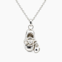 14K White Gold Shoe Pendant with 0.05 ct Natural Diamonds on 16