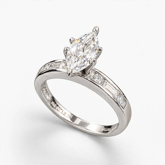 14K White Gold Solitaire Statement Ring Cubic Zirconia, Size 9