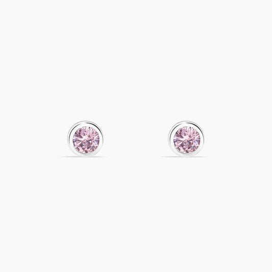 14K White Gold Solitaire Stud Earrings with Pink Cubic Zirconia