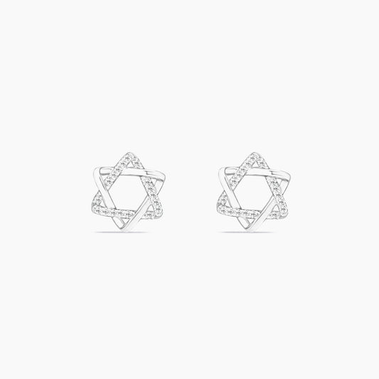 14K White Gold Star Stud Earrings with Natural Diamonds, 10mm