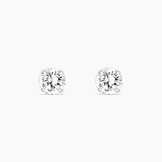 14K White Gold Stud Earrings with Cubic Zirconia, 4.5mm